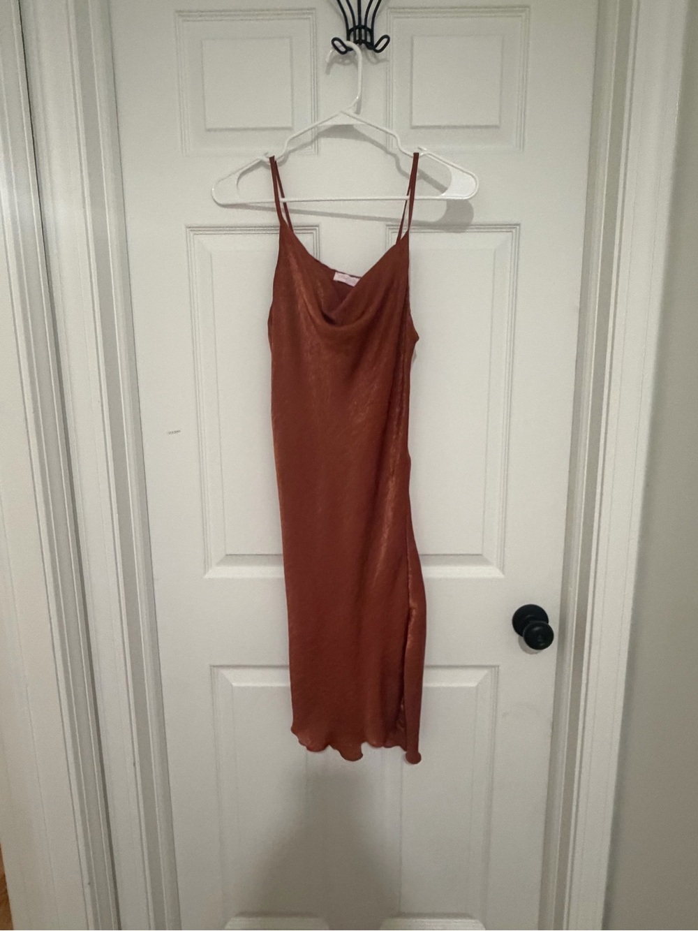 Pink Lily Slip Midi Dress in Rust - Sleek Spaghetti Strap Dress